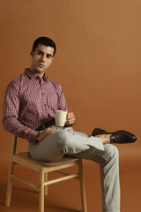 Men's Pink Work Slim Fit Checked Full Sleeves Shirt
