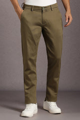 Men's Olive Casual Solid Slim Fit Trouser