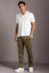 Men's Olive Casual Solid Slim Fit Trouser