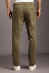 Men's Olive Casual Solid Slim Fit Trouser