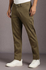 Men's Olive Casual Solid Slim Fit Trouser