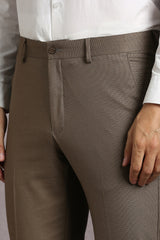 Men's Brown Formal Solid Slim Fit Trouser