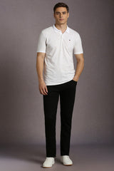 Men's White Casual Printed Slim Fit Half Sleeves Polo Tshirt