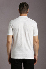 Men's White Casual Printed Slim Fit Half Sleeves Polo Tshirt
