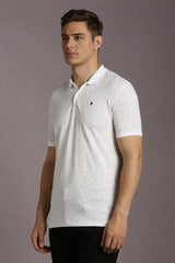 Men's White Casual Printed Slim Fit Half Sleeves Polo Tshirt