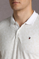 Men's White Casual Printed Slim Fit Half Sleeves Polo Tshirt