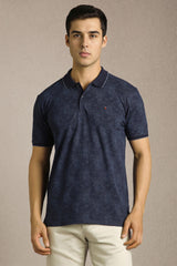 Men's Navy Casual Printed Slim Fit Half Sleeves Polo Tshirt