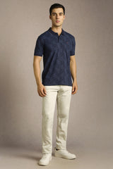 Men's Navy Casual Printed Slim Fit Half Sleeves Polo Tshirt