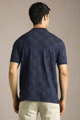 Men's Navy Casual Printed Slim Fit Half Sleeves Polo Tshirt
