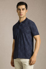 Men's Navy Casual Printed Slim Fit Half Sleeves Polo Tshirt