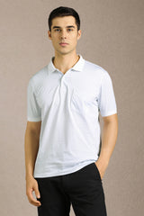 Men's White Casual Printed Regular Fit Half Sleeves Polo Tshirt