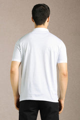 Men's White Casual Printed Regular Fit Half Sleeves Polo Tshirt