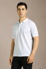 Men's White Casual Printed Regular Fit Half Sleeves Polo Tshirt