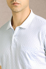 Men's White Casual Printed Regular Fit Half Sleeves Polo Tshirt