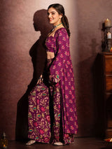 Women's Ethnic Wear Purple Straight Viscose Satin Co-ords Set