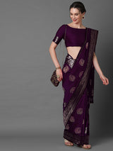 Women's Silk Blend Purple Woven Design Celebrity Saree With Blouse Piece