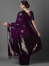 Women's Silk Blend Purple Woven Design Celebrity Saree With Blouse Piece