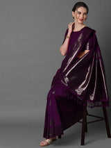 Women's Silk Blend Purple Woven Design Celebrity Saree With Blouse Piece