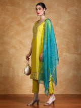 Women's Yellow Festive Kurta Set With Dupatta