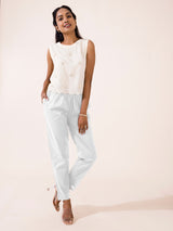 Women's Solid White Comfort Fit Cotton Pant