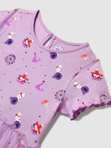 Girls Purple Placement Print Tulle Dress