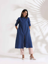 Women's Blue Slub Kurta Set