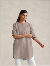 Women's Grey Cotton Blend Short Kurta