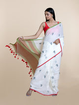 Women's White Pure Cotton Saree