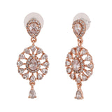 Women's Rose Gold Plated CZ Flower Designer Dangle Earrings