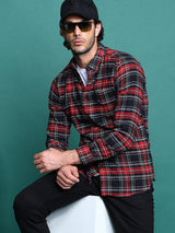 Men's Black Casual Checked Slim Fit Full Sleeves Shirt
