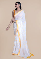 Women's White Mul Cotton Modal Saree