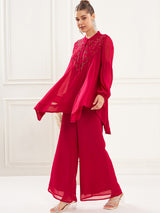 Women's Fuchsia Embellished Georgette Co-ords Set