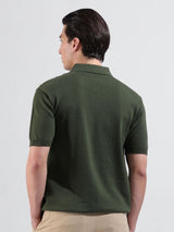 Men's Green Casual Slim Fit Solid Half Sleeves Tshirt