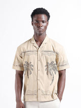 Men's Beige Casual Regular Fit Solid Half Sleeves Shirt