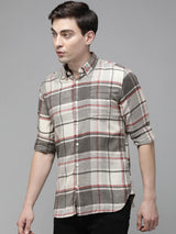 Men's Grey Casual Checked Regular Fit Full Sleeves Shirt