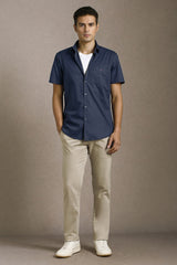 Men's Navy Blue Casual Half Sleeves Shirt
