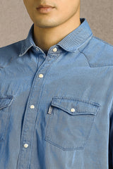Men's Blue Casual Full Sleeves Shirt