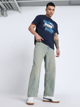Mens Blue Cotton Regular Casual Half Sleeves Tshirt
