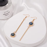 Women's Double C Shape Blue Stone Drop and Dangler Earrings Set