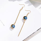 Women's Double C Shape Blue Stone Drop and Dangler Earrings Set