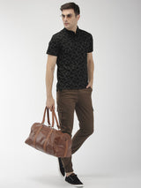 Men's Slim Fit Solid Mid Rise Cuffed Cargos