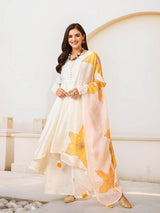 Women's Off White Roman Silk 3 Pieces Kurta Set