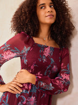 Women's Maroon Casual Fit and Flare Dress