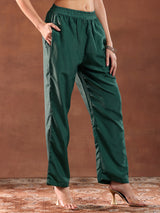 Women's Green Ethnic Motif Woven Design Zari Kurta With Trouser and Dupatta