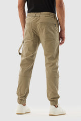Men's Beige Casual Slim Fit Solid Cargo