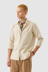 Men's Beige Casual Slim Fit Solid Full Sleeves Shirt