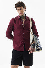 Men's Red Casual Slim Fit Solid Full Sleeves Shirt