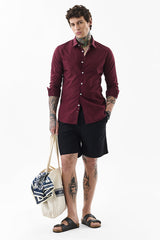 Men's Red Casual Slim Fit Solid Full Sleeves Shirt