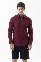Men's Red Casual Slim Fit Solid Full Sleeves Shirt