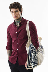Men's Red Casual Slim Fit Solid Full Sleeves Shirt